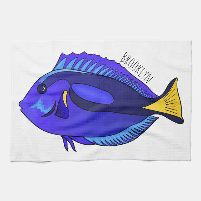 Blue tang fish cartoon illustration tea towel (Horizontal)