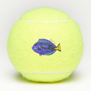 Blue tang fish cartoon illustration  tennis balls