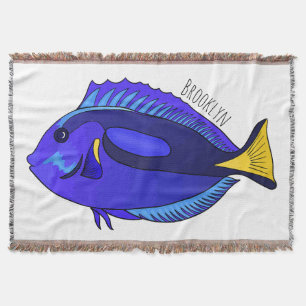 Blue tang fish cartoon illustration throw blanket