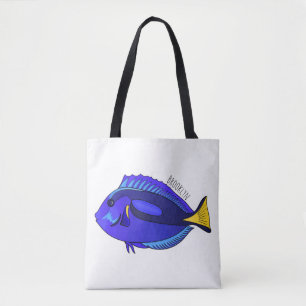 Blue tang fish cartoon illustration tote bag