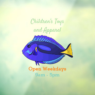 Blue tang fish cartoon illustration window cling