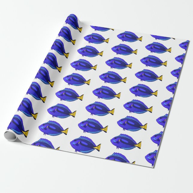 Blue tang fish cartoon illustration wrapping paper (Unrolled)