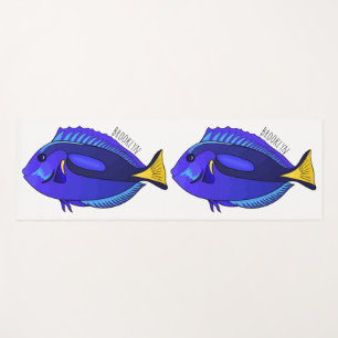 Blue tang fish cartoon illustration yoga mat
