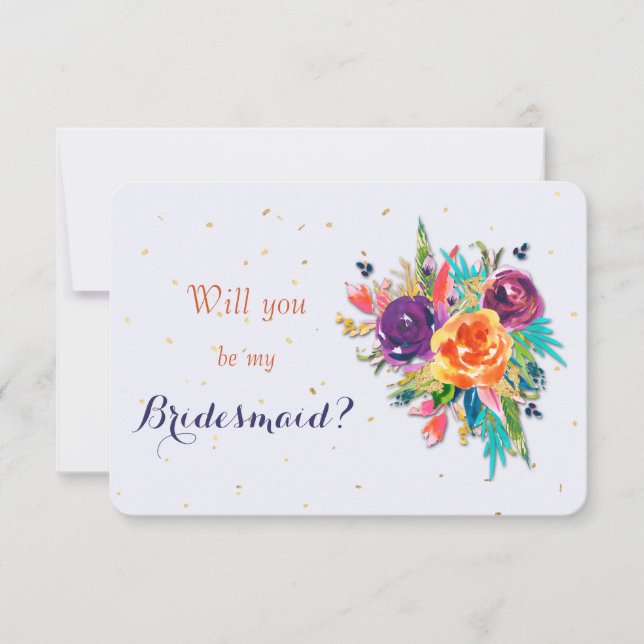 Blue Tangerine Floral Will You Be My Bridesmaid Invitation (Front)