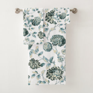 Blue Tansy Modern Vintage Botanical Floral Toile Bath Towel Set