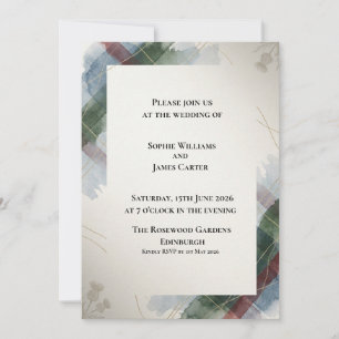 Blue Tartan Botanical Wedding Invitation