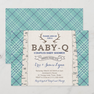 Blue Tartan Couples Baby Shower for Boy Invitation
