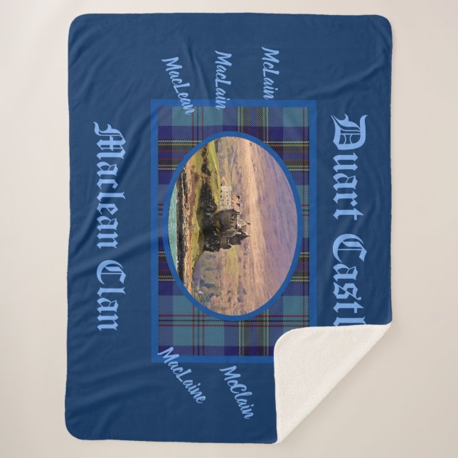 Blue Tartan MacLean Clan's Scottish Duart Castle Sherpa Blanket (Front)
