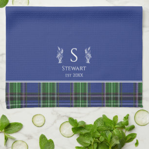Blue Tartan Plaid Customised Name Monogram Tea Towel