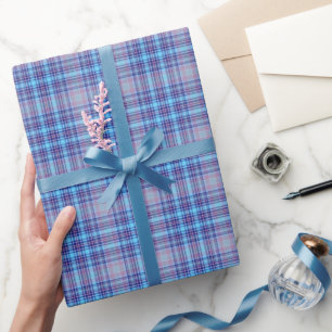 Blue Tartan Plaid Gingham Pattern Wrapping Paper