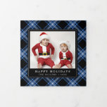 Blue Tartan Plaid Holiday Trifold Photo Card<br><div class="desc">Personalise this classic black and blue tartan plaid tri-fold card with your own greeting and beautiful photos to start spreading joy to your friends and family this holiday season.</div>