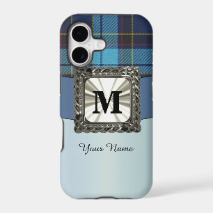 Blue tartan plaid monogram personalised