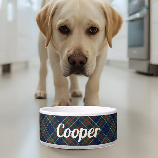 Blue Tartan Plaid Personalised Name Dog 