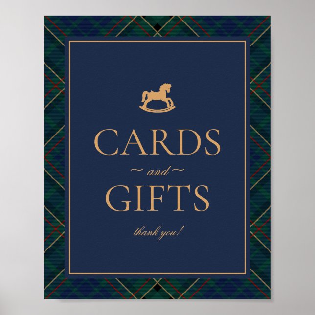 Blue Tartan Plaid Rocking Horse Cards & Gifts Poster (Front)