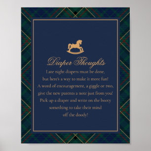 Blue Tartan Plaid Rocking Horse Diaper Thoughts Poster