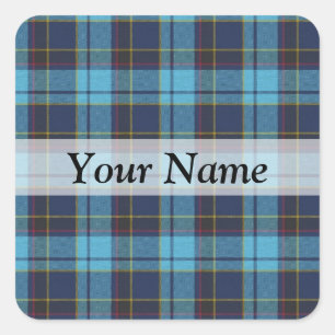 Blue tartan plaid square sticker