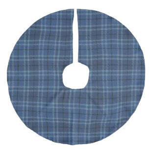 Blue tartan plaid traditional Christmas Faux Linen Tree Skirt