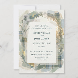 Blue Tartan Thistle Scottish Wedding Invitation