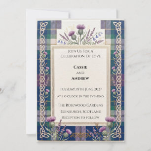 Blue Tartan Thistle Wedding Invitation