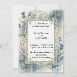 Blue Tartan Thistle Wedding Invitation