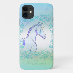Blue Tartan Unicorn Baby (blue plaid) iPhone 11 Case
