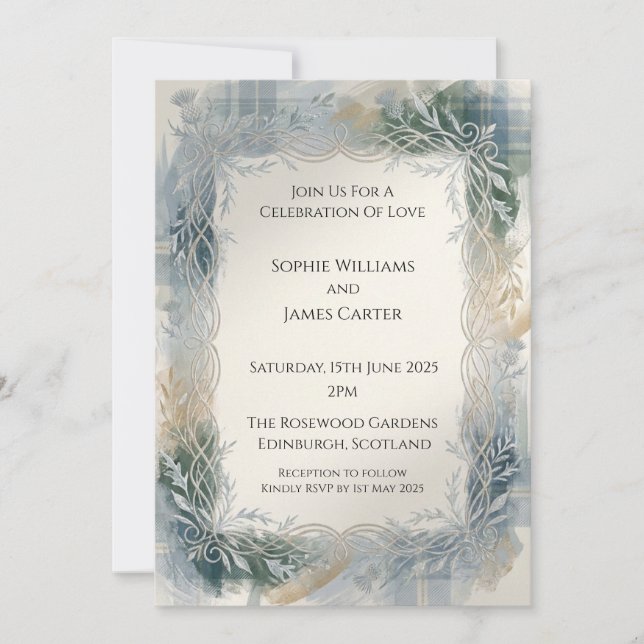 Blue Tartan Wedding Invitation (Front)