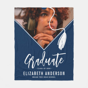 Blue Tassel Cap Photo Graduation Fleece Blanket