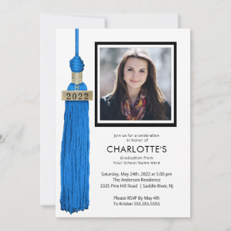 Blue Tassel Photo Graduation Invitation 