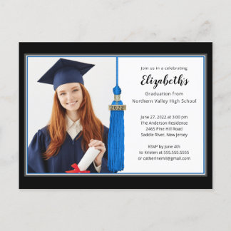 Blue Tassel Photo Graduation Party Invitation
