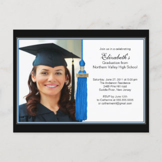 Blue Tassel Photo Graduation Party Invitation