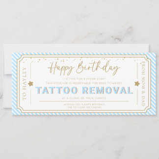 Blue Tattoo Removal Birthday Gift Voucher Invitation