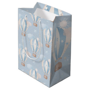 Blue Taupe Air Balloons Stars Clouds Boy Shower Medium Gift Bag