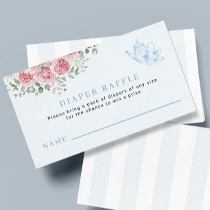 Blue tea party baby shower diaper raffle ticket enclosure card