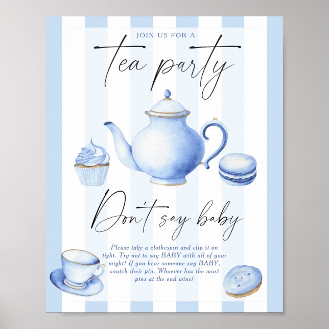 blue tea party baby shower Don't say baby Poster (Front)