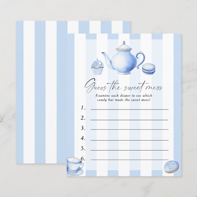 Blue tea party Baby shower Guess the sweet mess (Front/Back)