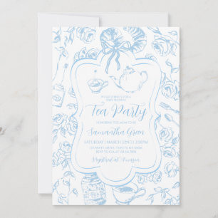Blue Tea Party Baby Shower Invitation