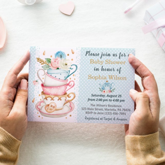 Blue Tea Party Baby Shower Invitation (Creator Uploaded)