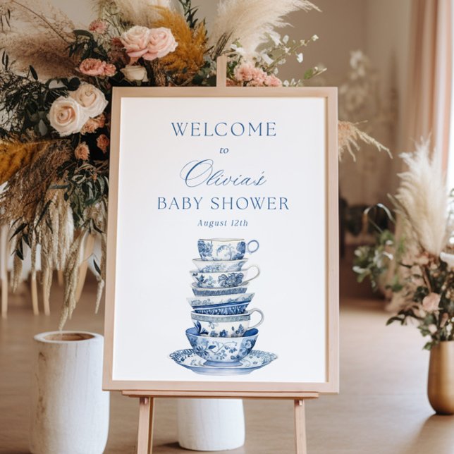 Blue Tea Party Baby Shower Welcome Sign (Creator Uploaded)