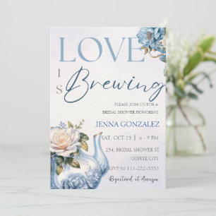 Blue Tea Party Love is Brewing Bridal Shower Invitation