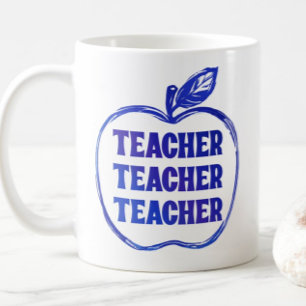 Blue Teacher Apple Outline Appreciation Pride Gift Coffee Mug