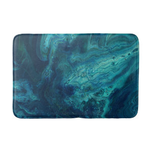 Blue Teal Acrylic Pouring Abstract Fluid Art  Bath Mat
