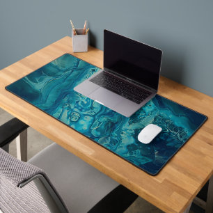 Blue Teal Acrylic Pouring Abstract Fluid Art Desk Mat