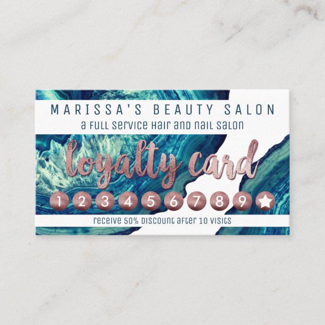 Blue Teal Agate Geode Stone Rose Gold Loyalty (Front)