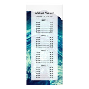 Blue Teal Agate Geode Stone Rose Gold Price List Rack Card