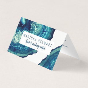 Blue Teal Agate Geode Stone Rose Gold Social Media Business Card