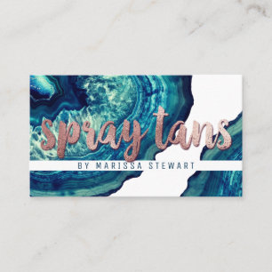 Blue Teal Agate Geode Stone Rose Gold Spray Tans Business Card