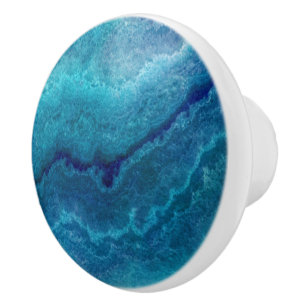 Blue Teal Agate Texture Ceramic Knob