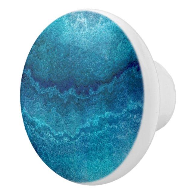 Blue Teal Agate Texture  Ceramic Knob (Right)