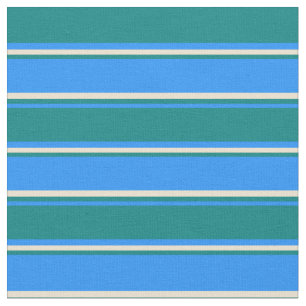 Blue, Teal, and Beige Lines/Stripes Pattern Fabric