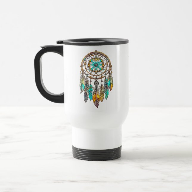 Blue, Teal and Brown Dreamcatcher | Sweet Dreams Travel Mug (Left)